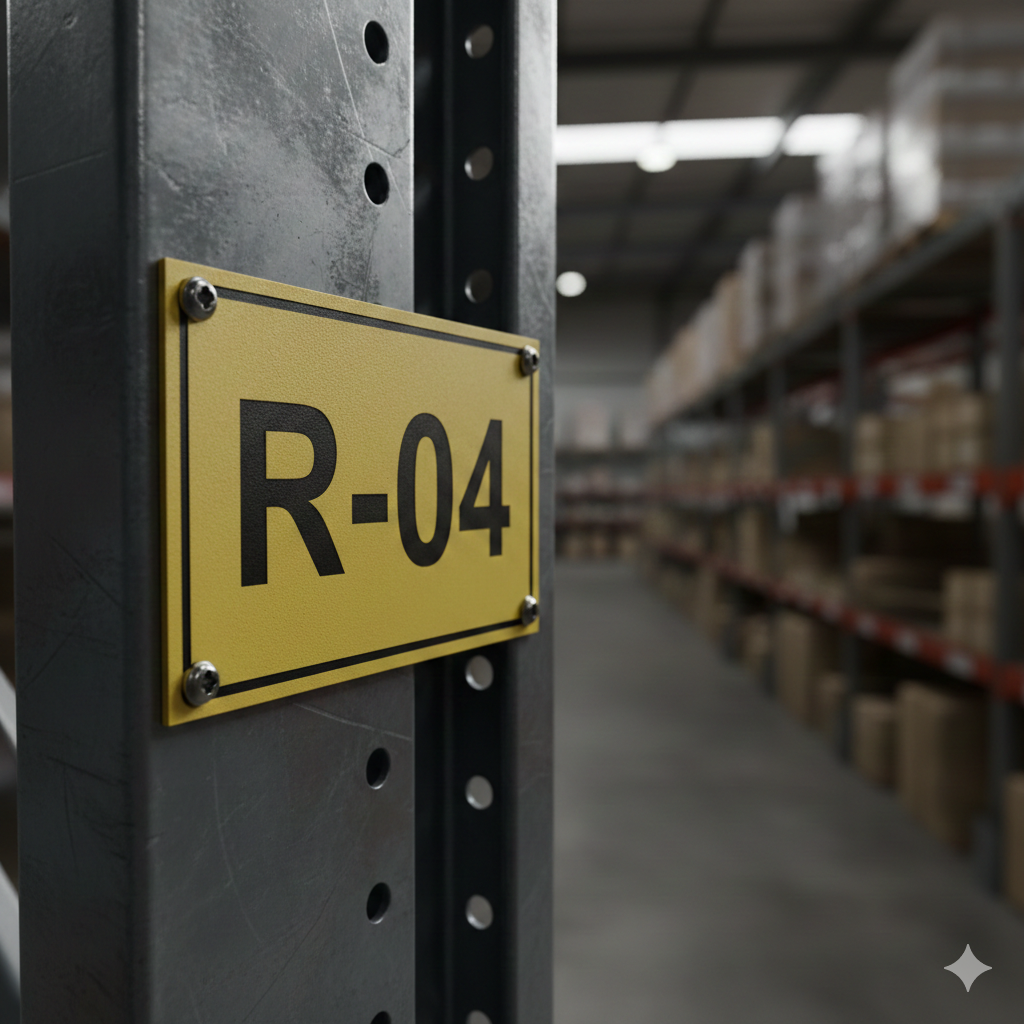 Inspiracja AI - Tabliczka oznaczeniowa w magaznynie w Ełku